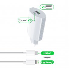 Wave Concept USB + USB-C Charging Adapter 2.4A + Lightning Cable